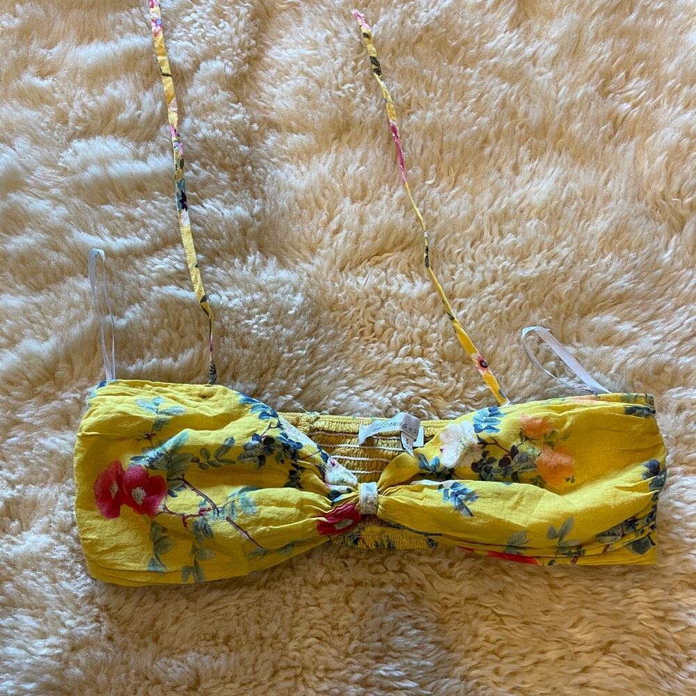 Pre-owned LOVERS+FRIENDS Flowers Yellow Brooke Pleated Bralette Top Size…